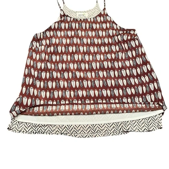Porridge for Anthropologie Feather Print Layered Split Back Camisole Top Size M - Picture 11 of 14